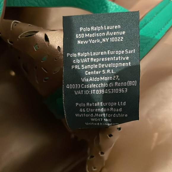 RALPH LAUREN Laser Cut Perforated Chantilly Tote Bag Clutch Green Purse Leather - Picture 16 of 16